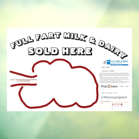 NIEUW Full Fart Dairy van RoseWrites Window Cling Raamsticker (Vel 3)