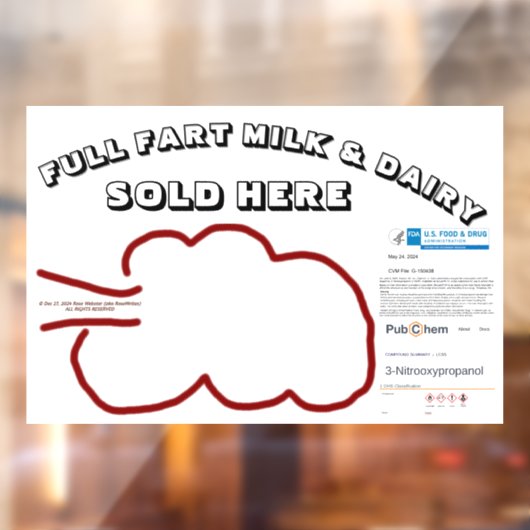 NIEUW Full Fart Dairy van RoseWrites Window Cling Raamsticker (Vel 2)