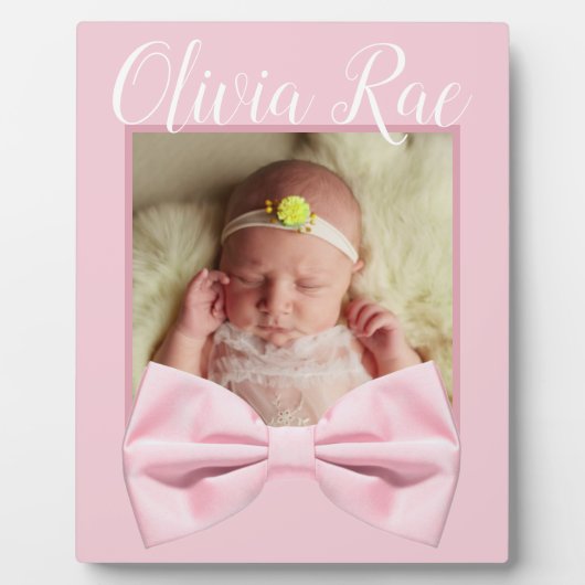 Nieuw geboren Pink Bow Baby Afbeelding plaque Fotoplaat (Voorkant)