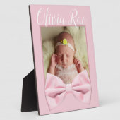 Nieuw geboren Pink Bow Baby Afbeelding plaque Fotoplaat (Zijkant)