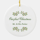 Nieuw gehuwd 1e kerstfoto Ornament keramiek (Achterkant)