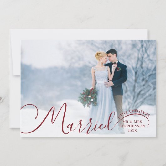 Nieuw getrouwd 2 Foto Script Getrouwd Kleine Kerst Feestdagenkaart (Voorkant)