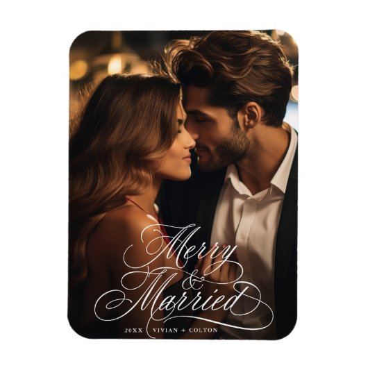 Nieuw getrouwd eerste kerstmis Merry & Married fot Magneet (Verticaal)