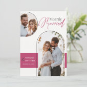 Nieuw getrouwde vakantie bruiloft Black Magenta Feestdagenkaart (Staand voorkant)