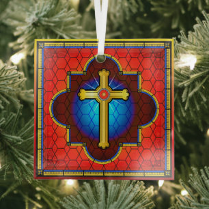 NIEUW Glass Cross Glass Ornament
