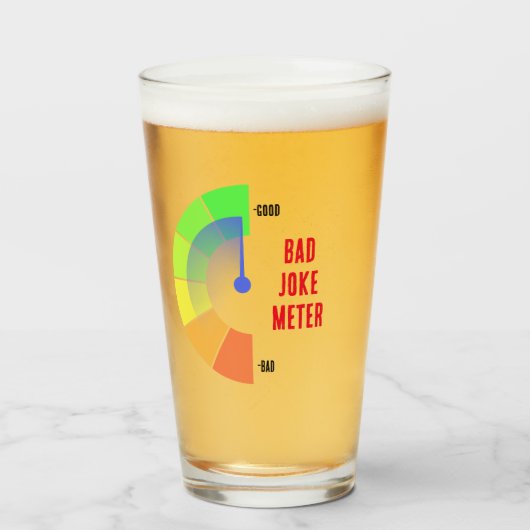 NIEUW! Glazen beker Bad Joke Meter - Maat 16oz (Voorkant gevuld)