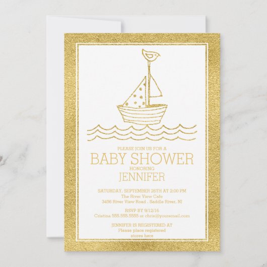 Nieuw Gold Nautical Sailboat Neutral Baby shower Kaart (Voorkant)