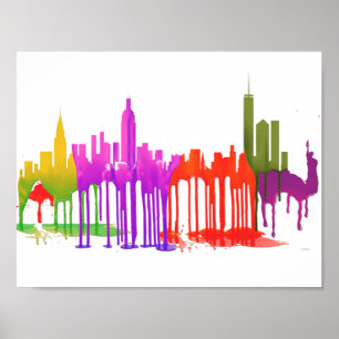 NIEUW GORK, NY SKYLINE PUDDLES - POSTER