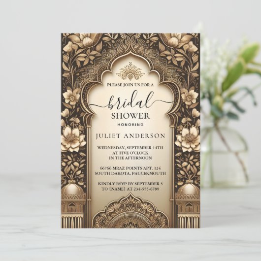 Nieuw Hindi Henna Mehndi Indiase stijl Vrijgezelle Kaart (Staand voorkant)