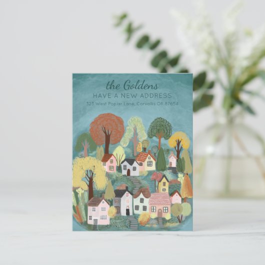 Nieuw Home Adres Bewegende Schattigee Country Vill Briefkaart (Staand voorkant)