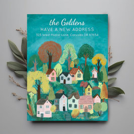 Nieuw Home Adres Bewegende Schattigee Country Vill Briefkaart