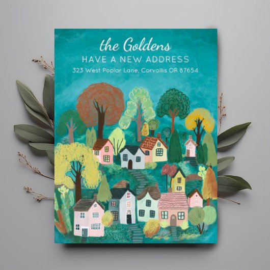 Nieuw Home Adres Bewegende Schattigee Country Vill Briefkaart