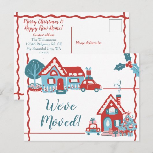 Nieuw Home Adres Vakantie Wij verhuisden Retro Vin Aankondigingskaart (Voorkant / Achterkant)