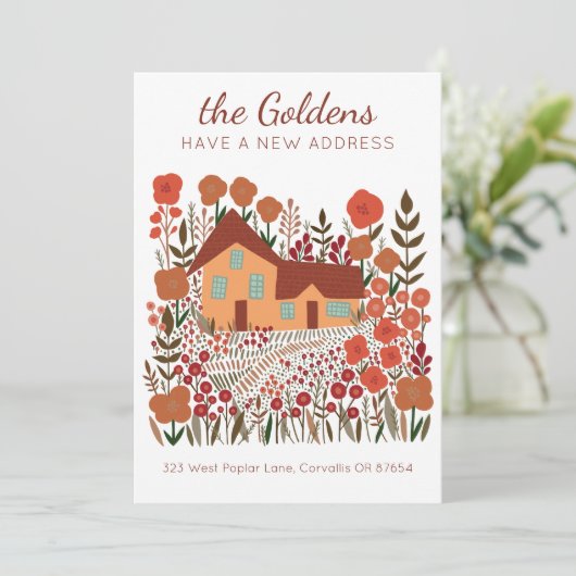 Nieuw Home Adres Verhuisboerderij Bloemen Herfst Kaart (Staand voorkant)