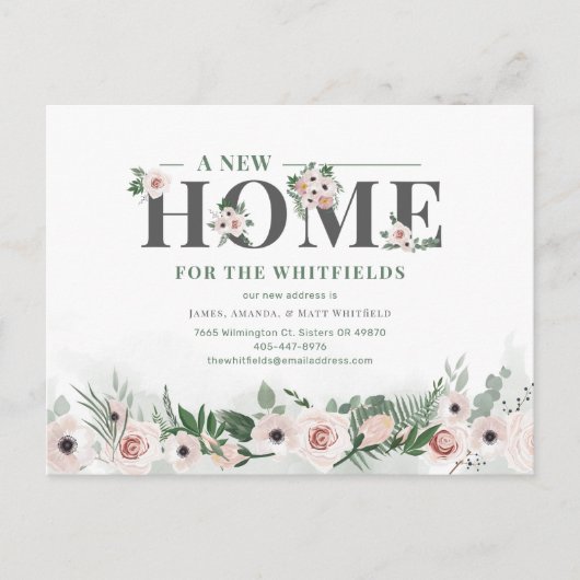 Nieuw Home Adres We hebben Floral Moving verplaats Briefkaart (Voorkant)