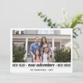 Nieuw Home Adventure Moderne foto Nieuwjaar Confet Feestdagenkaart (Staand voorkant)