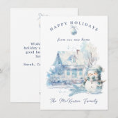 Nieuw Home Blauw Sneeuwman Kerstvakantie Kaart (Voorkant / Achterkant)
