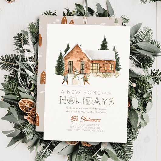 Nieuw Home Brick House Sneeuwman Winterscape Kerst Feestdagenkaart