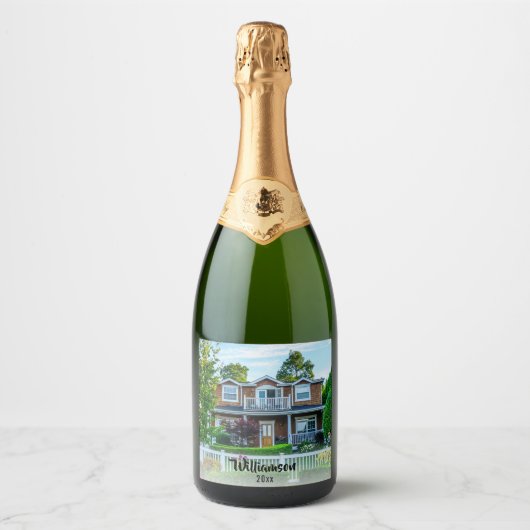 Nieuw Home Foto Jaar Housewarming Client Gift Sparkling Wijnetiket (Voorkant)