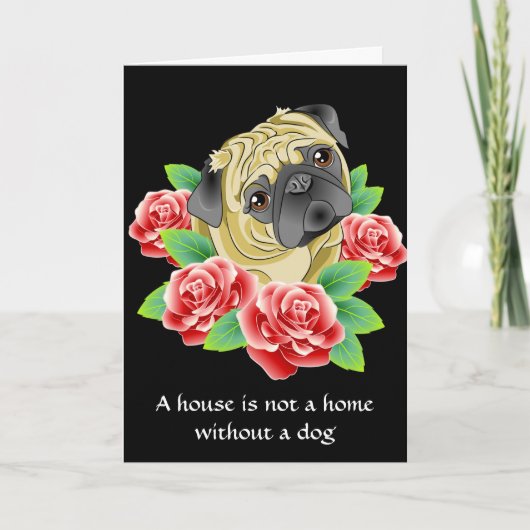Nieuw Home Gefeliciteerd Kaart - Tattoo Style Pug (Voorkant)