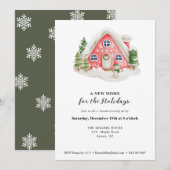 Nieuw Home housewarming Party Snowy House Kaart (Voorkant / Achterkant)