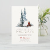 Nieuw Home Klein Rood Cabine Winterscape Kerstmis Feestdagenkaart (Staand voorkant)