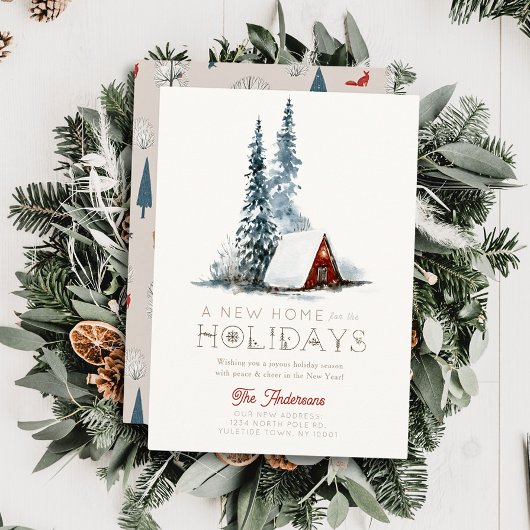Nieuw Home Klein Rood Cabine Winterscape Kerstmis Feestdagenkaart