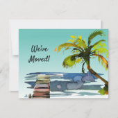 Nieuw Home Palm Tree Waterfront Dock Aqua Moving Aankondiging (Voorkant)
