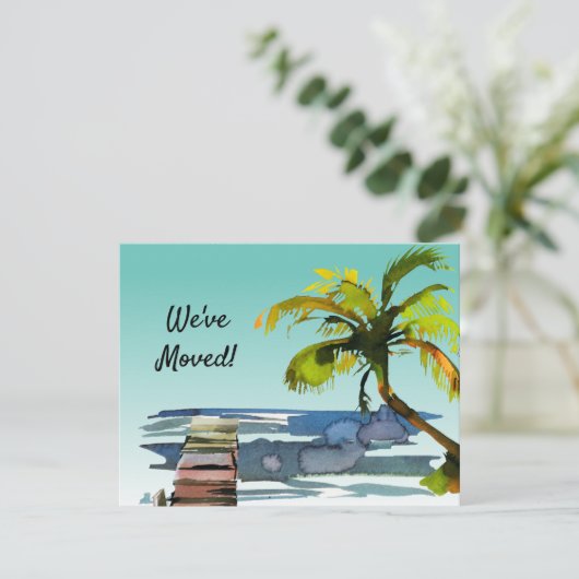 Nieuw Home Palm Tree Waterfront Dock Aqua Moving Aankondiging (Staand voorkant)
