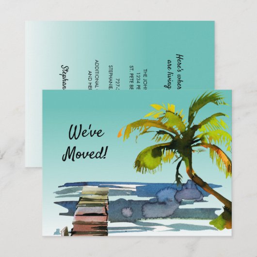 Nieuw Home Palm Tree Waterfront Dock Aqua Moving Aankondiging (Voorkant / Achterkant)
