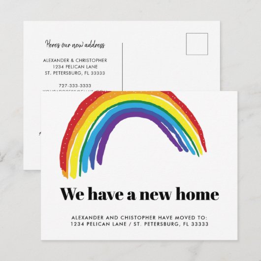 Nieuw Home Rainbow Gay Couple Verhuizen Aankondigingskaart (Voorkant / Achterkant)