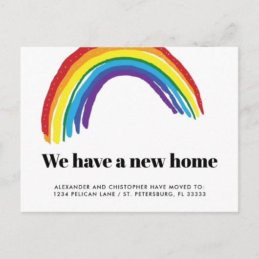 Nieuw Home Rainbow Gay Couple Verhuizen Aankondigingskaart (Voorkant)