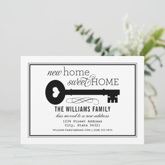 Nieuw Home Sweet Home Black White -  sleutel Aankondiging (Staand voorkant)