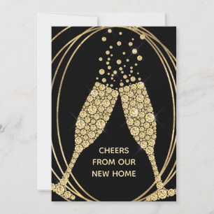 Nieuw Home Zwart en Goud Champagne Toast Bewegen Aankondiging