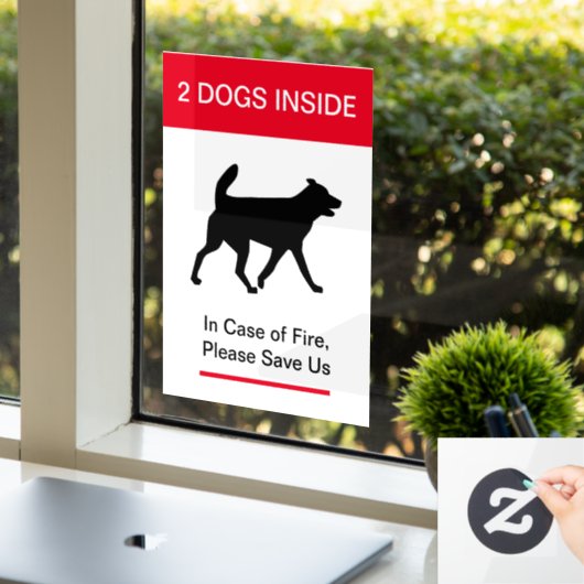 NIEUW! Hond binnen in het hoesje van vuur - besche Raamsticker (Kantoor)