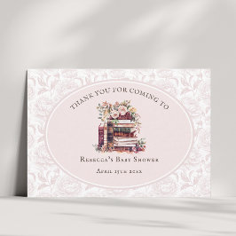 Nieuw hoofdstuk baby shower blush pioenroos welkom bedankkaart