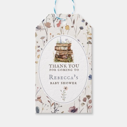 Nieuw hoofdstuk baby shower waterverf, wilde bloem cadeaulabel (Voorkant)