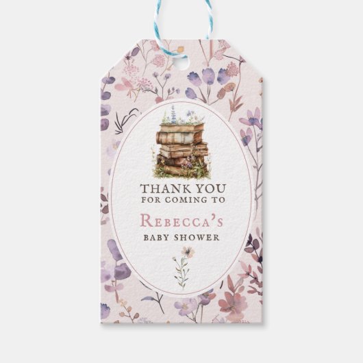 Nieuw hoofdstuk baby shower waterverf, wilde bloem cadeaulabel (Voorkant)