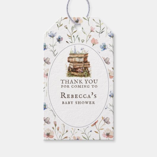 Nieuw hoofdstuk baby shower waterverf, wilde bloem cadeaulabel (Voorkant)