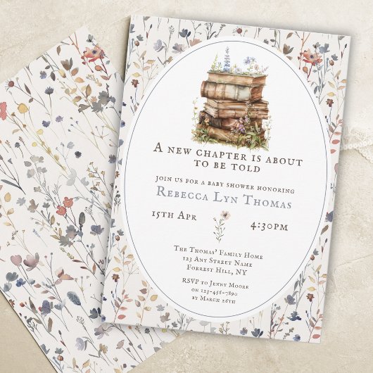 Nieuw hoofdstuk baby shower waterverf, wilde bloem kaart