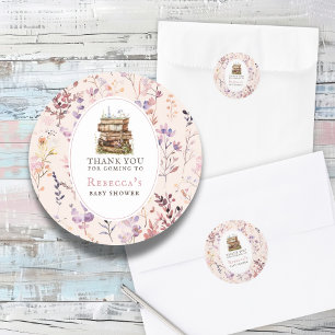 Nieuw hoofdstuk baby shower waterverf, wilde bloem ronde sticker