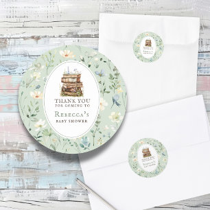 Nieuw hoofdstuk baby shower waterverf, wilde bloem ronde sticker
