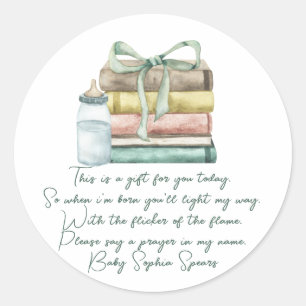 Nieuw hoofdstuk babyshower - Gebedskaarslabel Ronde Sticker