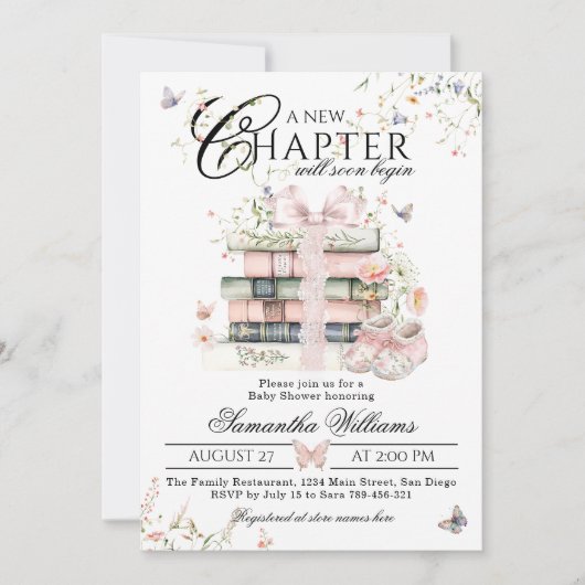 Nieuw hoofdstuk Begin Bloemen Bow Boek Baby Meisje Kaart (Voorkant)