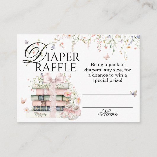 Nieuw hoofdstuk Begin Boek bloem Baby shower Luier Informatiekaartje (Voorkant)