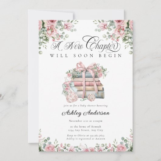 Nieuw hoofdstuk Begin boek Bloemen Baby shower Kaart (Voorkant)