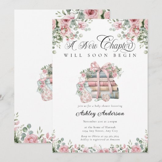 Nieuw hoofdstuk Begin boek Bloemen Baby shower Kaart (Voorkant / Achterkant)
