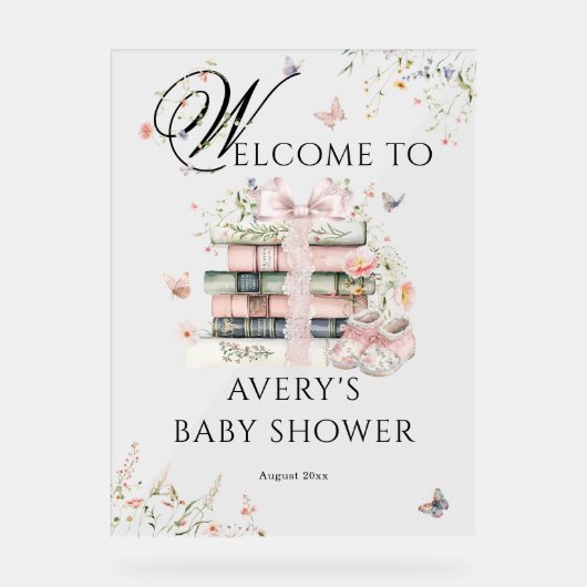 Nieuw hoofdstuk Begin Boek Wildflower Baby Meisje  Acryl Bord (Voorkant)