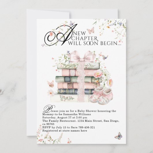 Nieuw hoofdstuk Begin Boek Wildflower Baby Meisje Kaart (Voorkant)