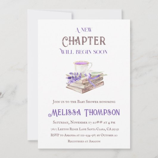 Nieuw Hoofdstuk Begin Lavendel Bruiloft Boek Baby  Kaart (Voorkant)